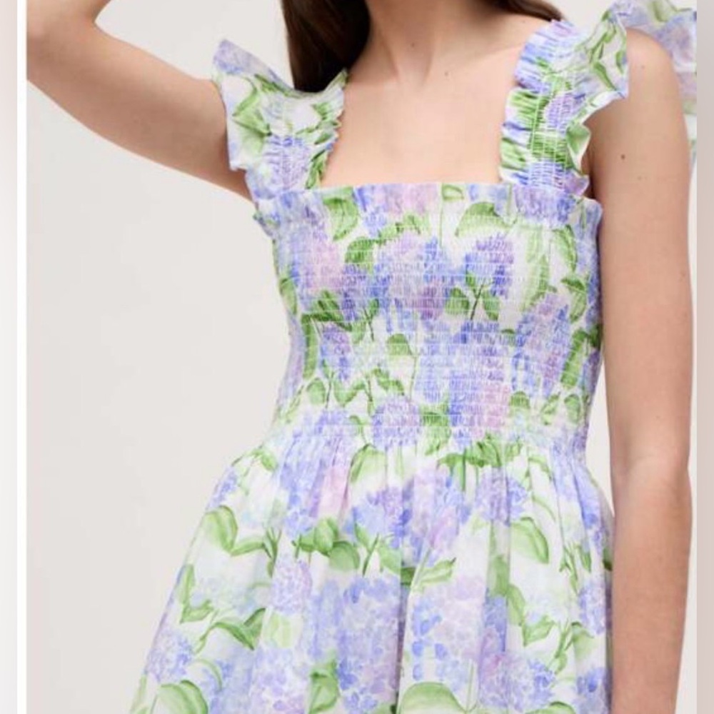 Hill House Home "The Elizabeth Nap Dress" in the Blue Hydrangea pattern.